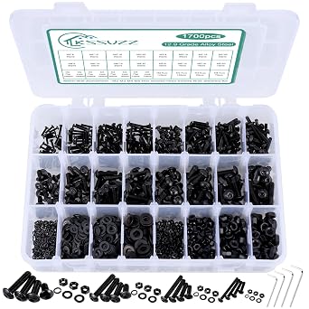 1700PCS Metric Nuts and Bolts Assortment Kit - M2 M3 M4 M5 Screws Assortment, Assorted Machine Screw Set with Lock & Flat Washers, Grade 12.9 Alloy Steel Hex Socket Head Screws Bolts and Nuts Kit