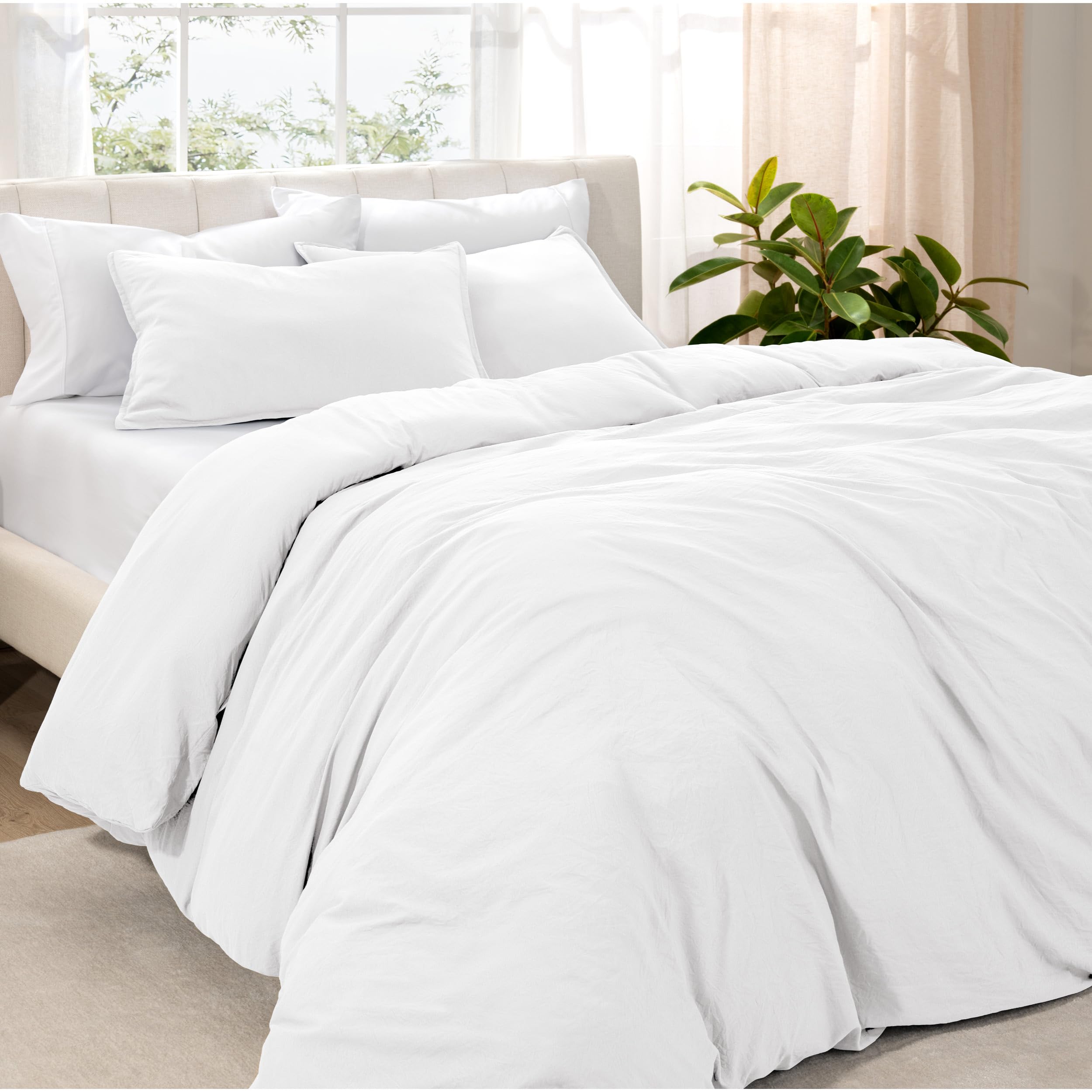 Bare Home Sand Washed Duvet Cover and Pillowcase Set Double Size Premium 1800 Ultra Soft Lightweight Cooling Duvet Cover Duvet Cover with 2 Pillowcases (Double,Sand Washed White)