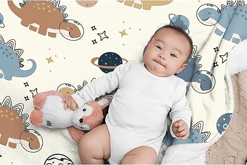 Miniatura 10 de Manta de dinosaurios espaciales, divertida manta de forro polar suave y acogedora para regalo, decoración de pícnic para niños y niñas, para