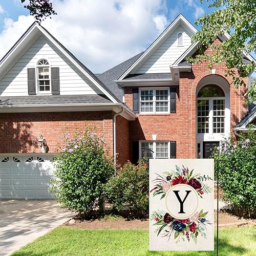 Miniatura 2 de Banderas de jardín con monograma con letra Y, bandera de jardín de verano de 12 x 18 pulgadas, banderas florales de doble cara para patio, bandera