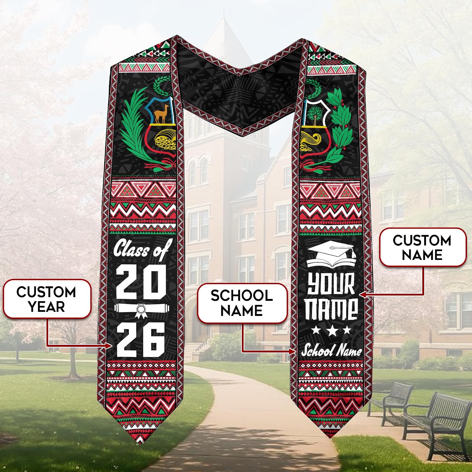 Customized Peruvian Graduation Stole, Peru Stoles For Graduation 2026, Peru Stole, Class Of 2026 Sash