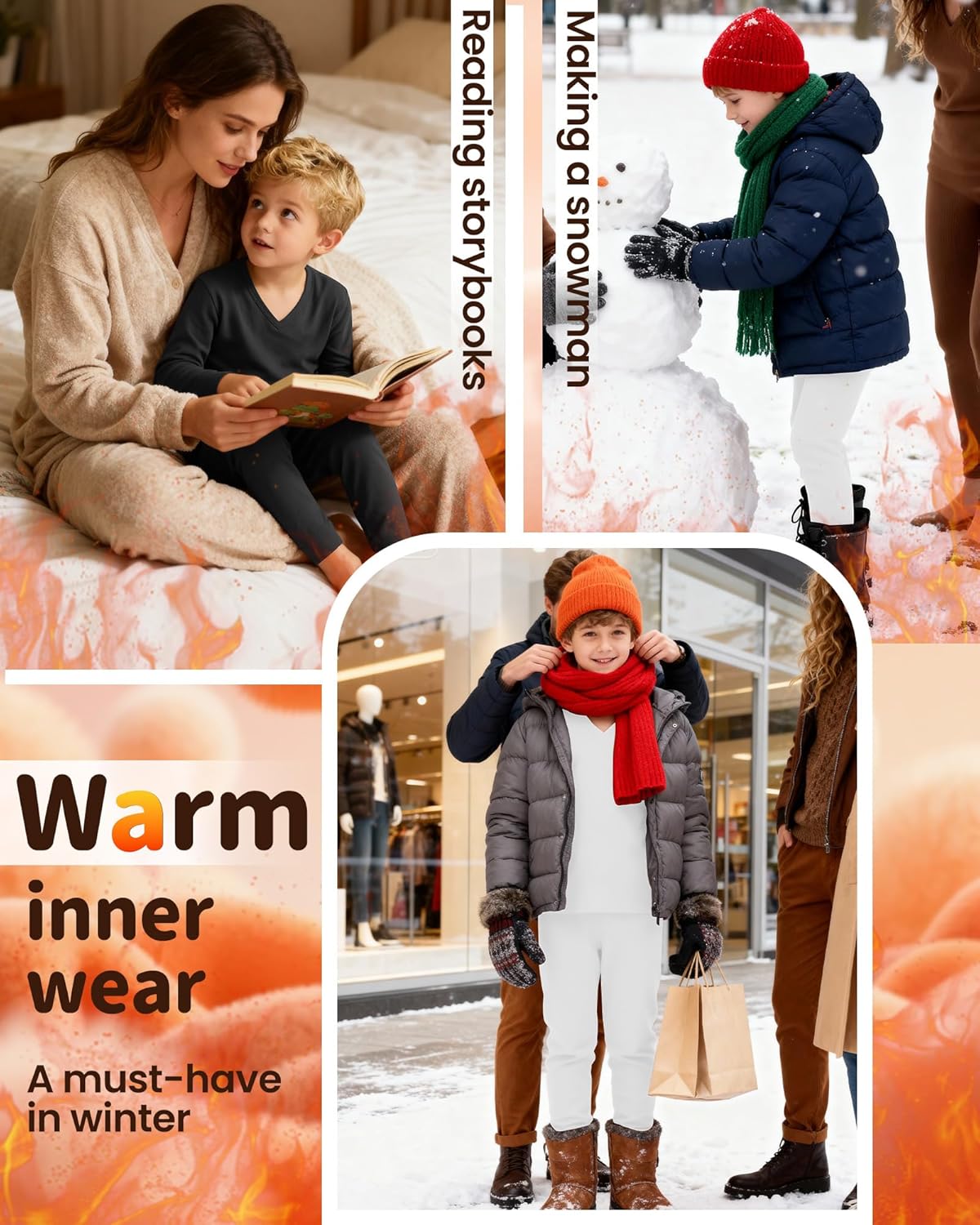 4 Pcs Kids Toddler Thermal Underwear Set Boys Girls Fleece Lined Base Layer Thermal Top and Bottom Set (6M-10Y)