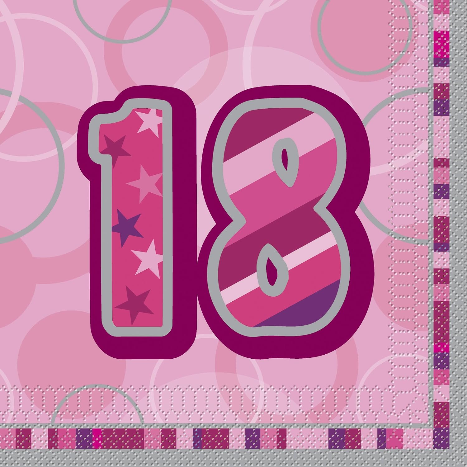 Unique Party 28438 - Glitz Pink 18th Birthday Paper Napkins, Pack of 16