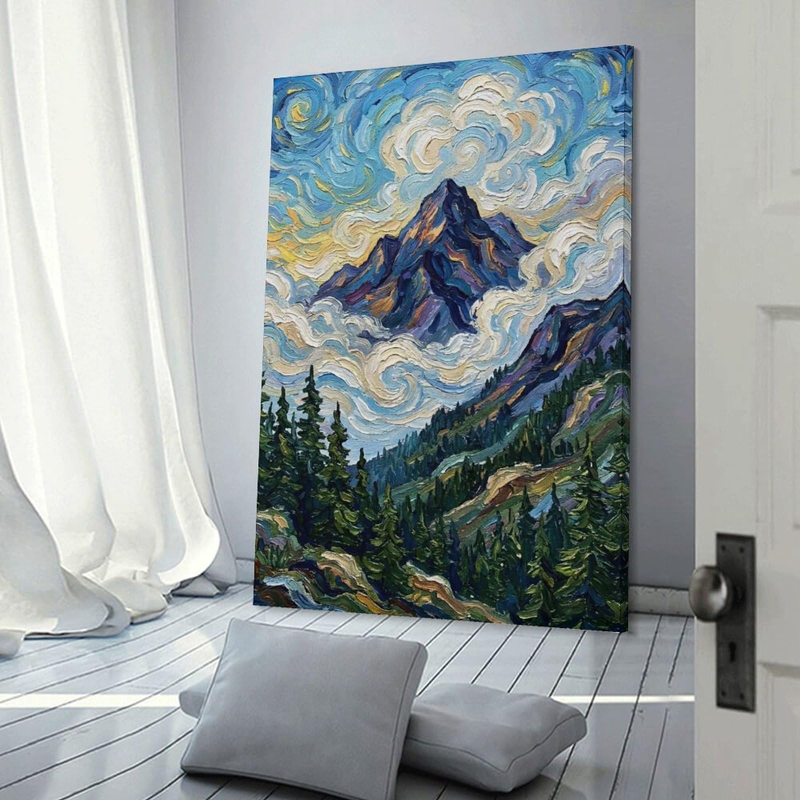 Junmoney Wall Art Print Mountain Peak Impressionist Painting, 24x36inch(60x90cm), for Living Room, Bedroom Or Home Office, Thoughtful Wall Decor for Art Lovers