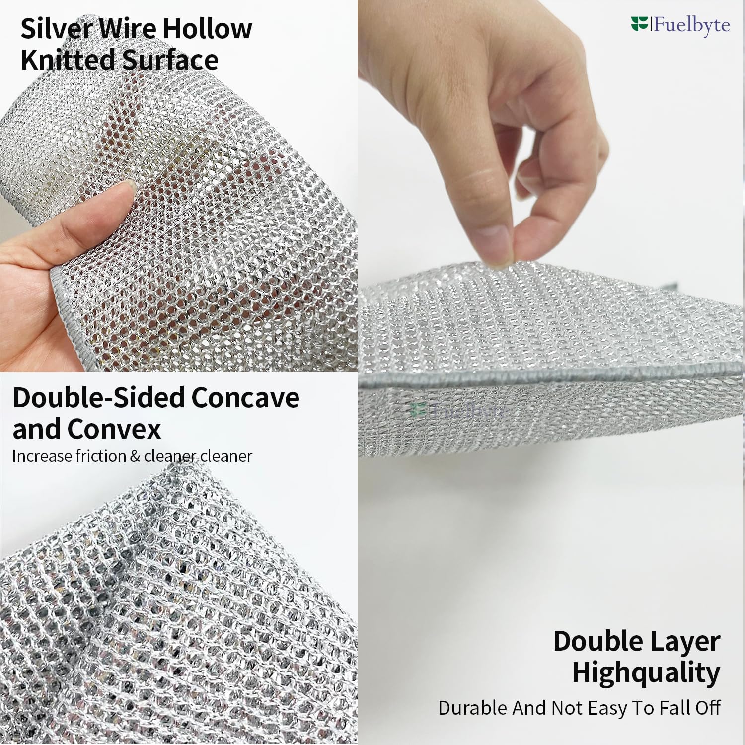 Fuelbyte 6 Pcs Double Layered Dish Wash Cloth Non Scratch Steel Wire Dish Cloth Wet and Dry Dishwashing Rugs for Kitchen Accessories Items Cleaning Supplies for Sinks Counters 3