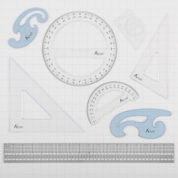 Acurit Drafting Beginner Set - Drafting Tools & Supplies - 7-Piece Drafting Kit for Artists, Architects- Includes Metric Triangles, 8 Protractor, French Curves, Ruler, Pencils & More
