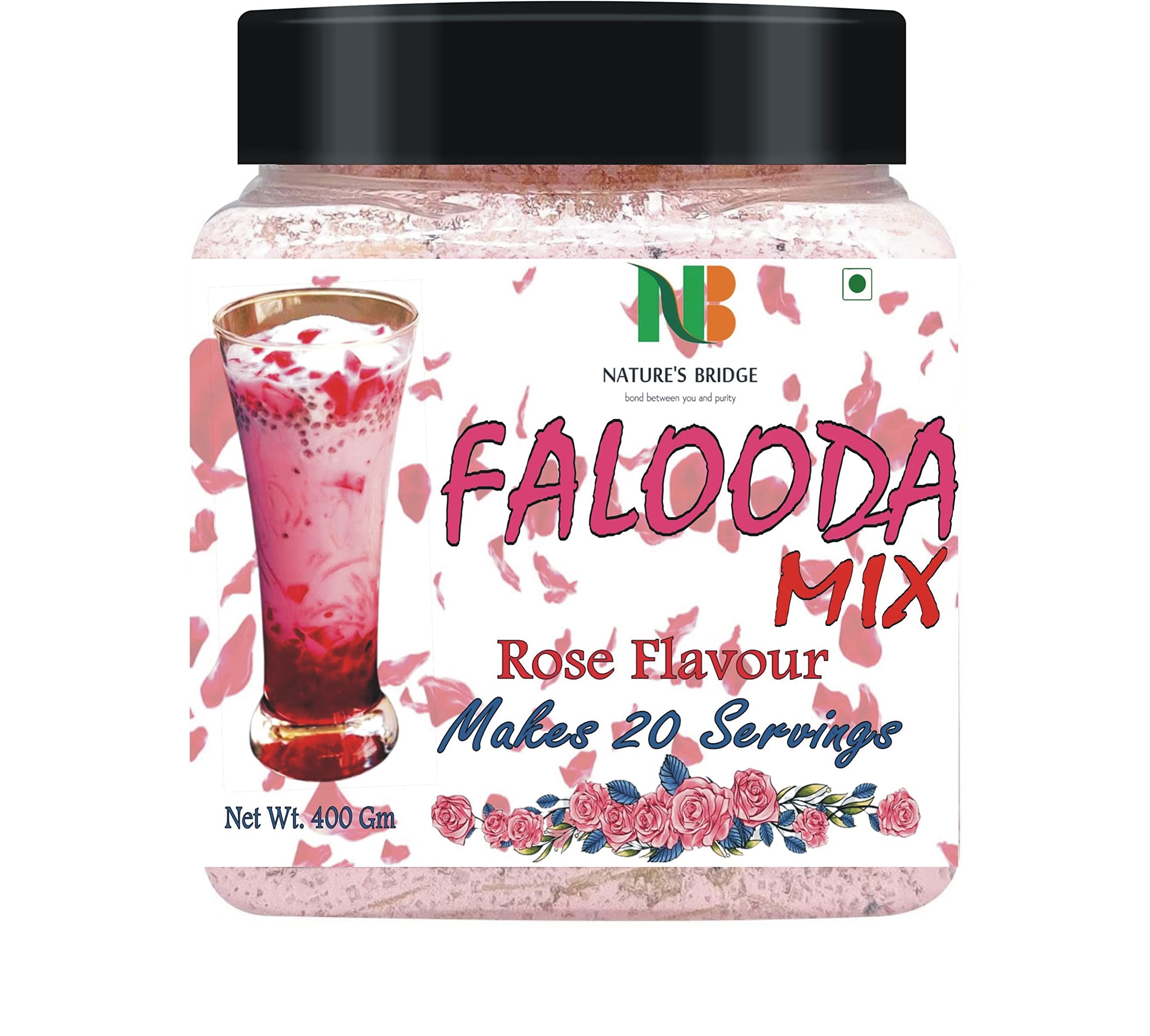 Nature's Bridge Falooda Mix Rose Flavour / Falooda Mix / Rose Falooda 20 Servings - 400 Gm Jar