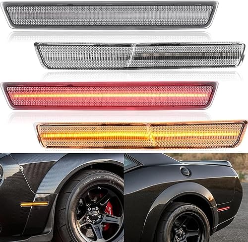 R&F Auto 4 luces LED de posición laterales de repuesto para Challenger SRT Hellcat 2018-2023, RT Scat Pack Widebody, Redeye Super Stock Jailbreak