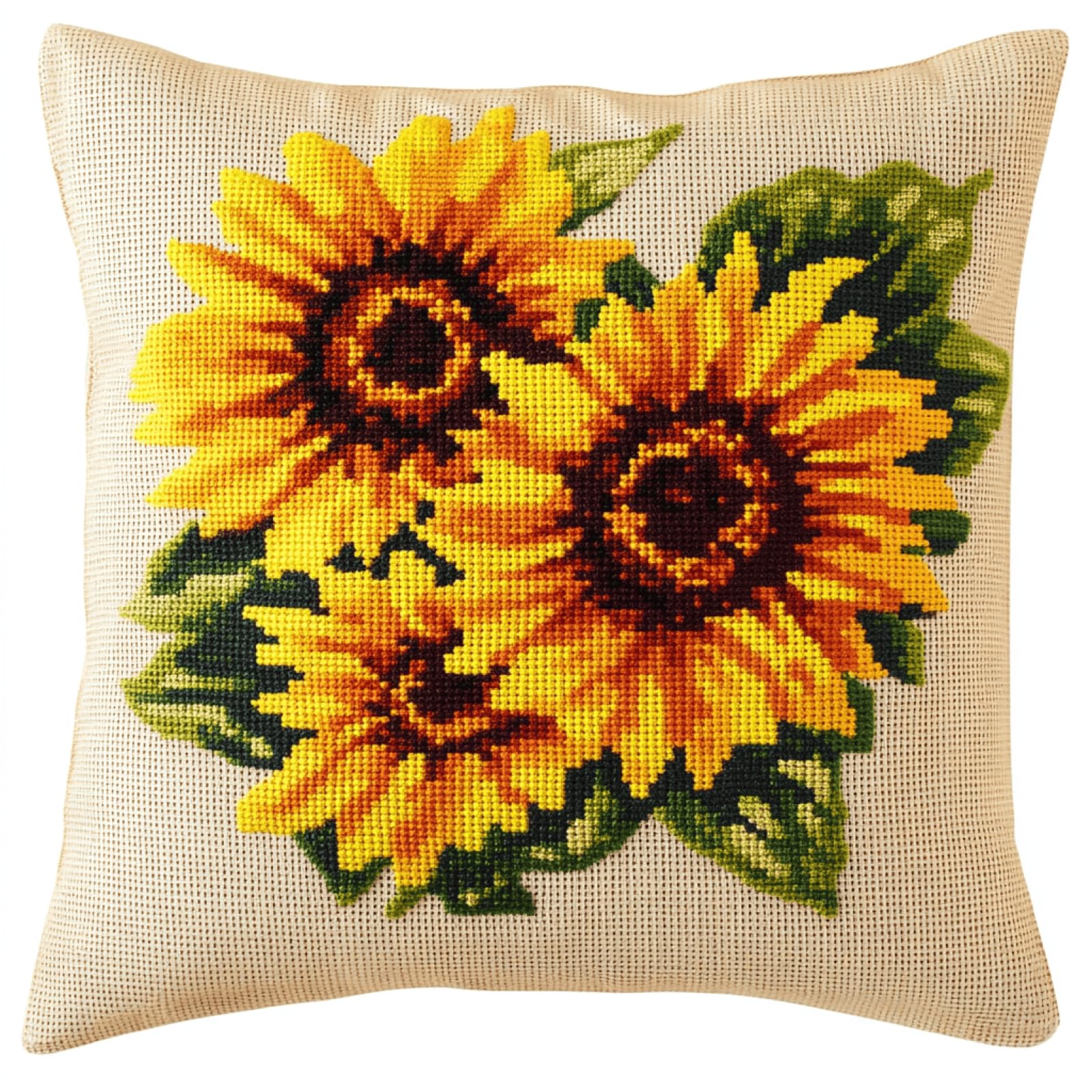 XDEGHUANGSS Lion Latch Hook Cushion Kit for Adults - Sunflower - 43x43cm DIY Pillow Cover Making Set with Pre-Printed Canvas, Yarn & Hook