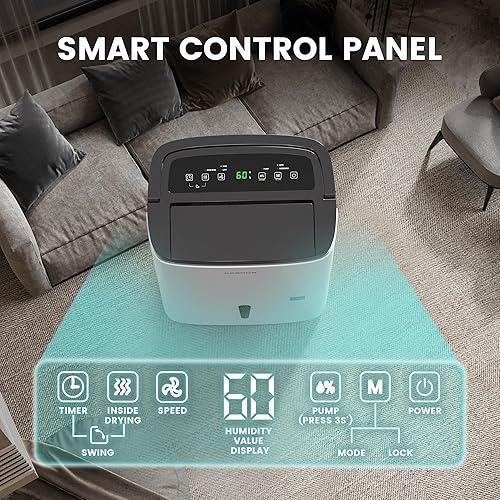 Miniatura 5 de Kesnos Deshumidificador Energy Star de 150 pintas con bomba para el hogar, sótano con manguera de drenaje y tanque grande, ideal para grandes