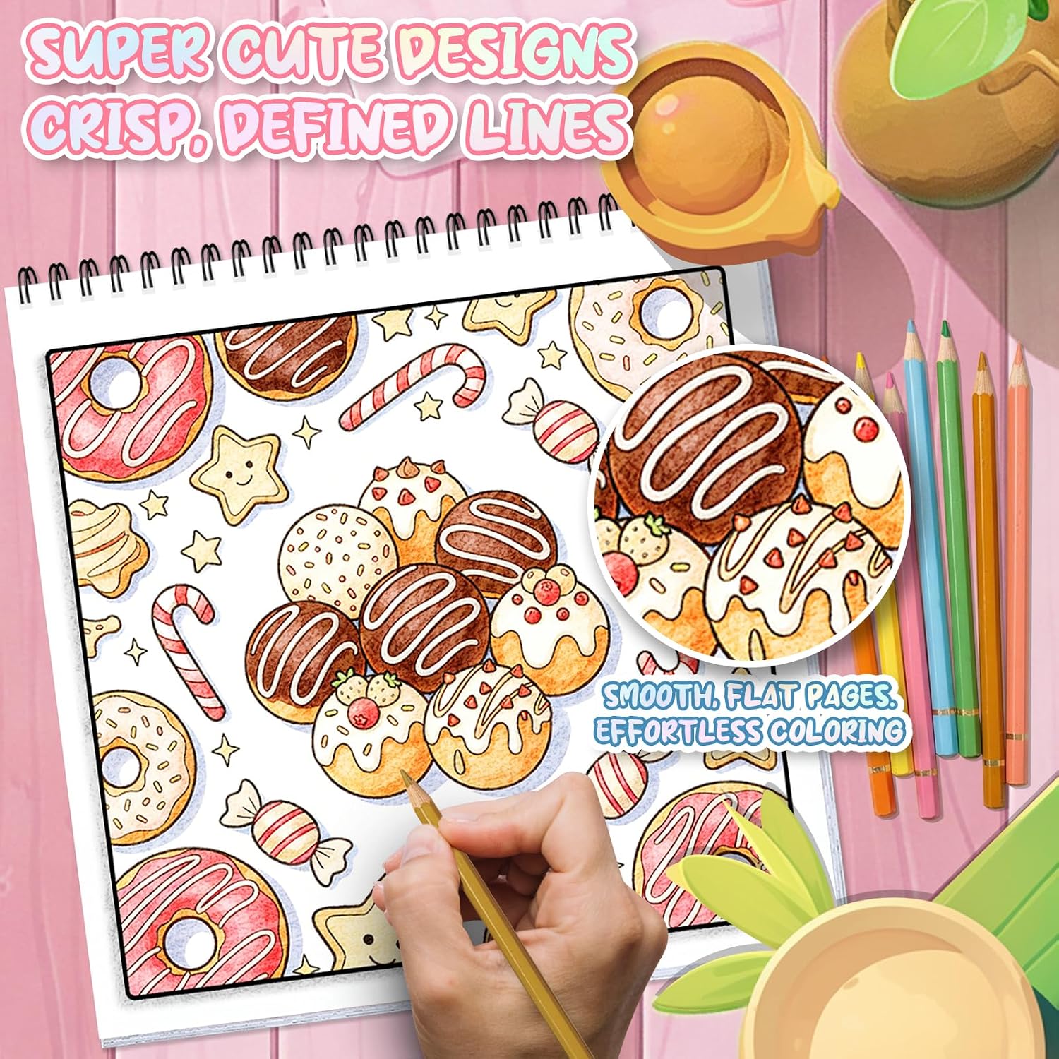 Adult Coloring Book for Women Relaxation, Spiral Bound Mindfulness Coloring Book for Adults and Teens Featuring Cute Single-Sided Pages Bold and Easy, Simple and Big Designs for Relaxation - Cake