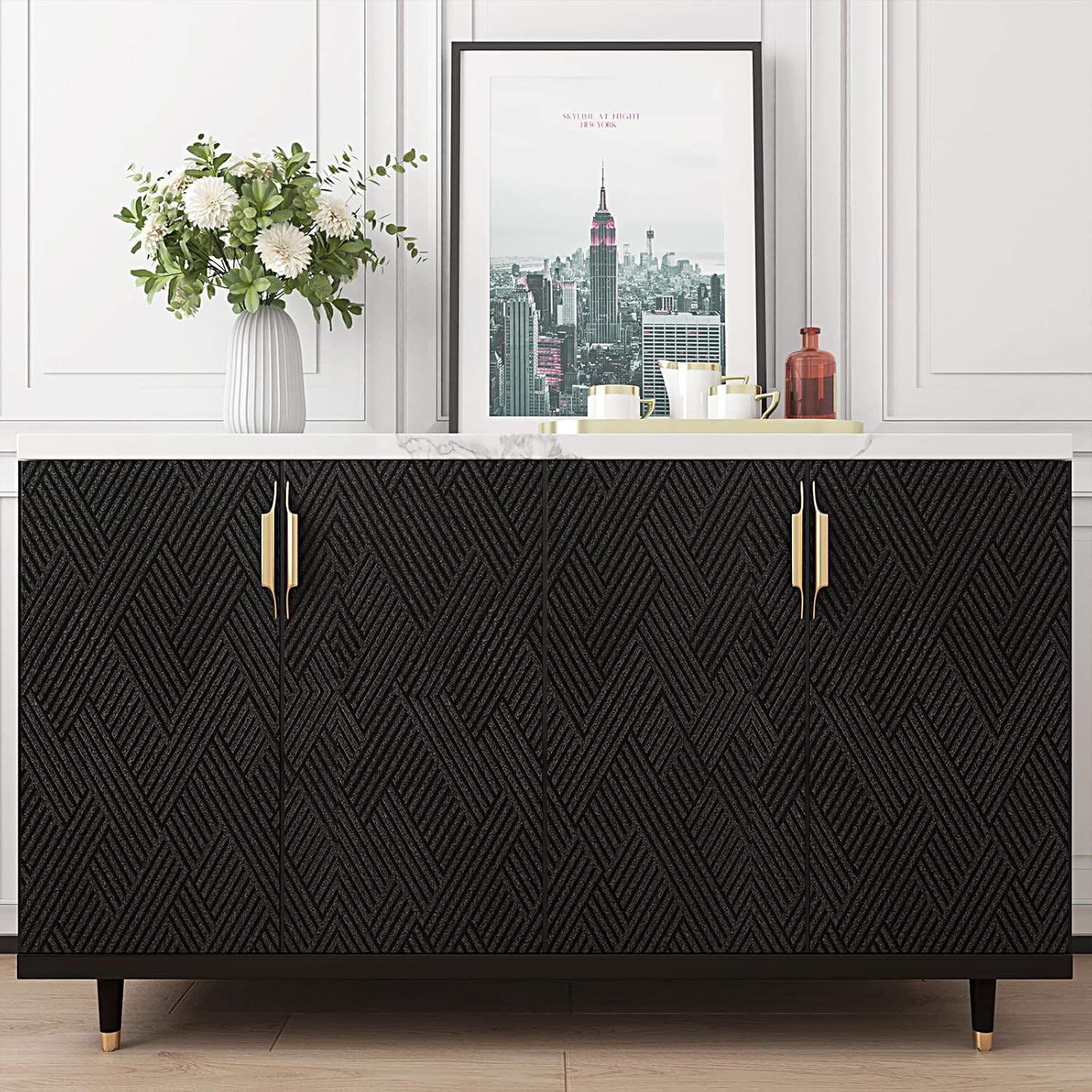 Decotalk 30"x120" Textured Peel and Stick Wallpaper Black Geometric - Peel and Stick Wallpaper Textured Black Wall Paper for Bedroom Dark Contact Paper Cabinet Vinyl Wrap, Easy to Use