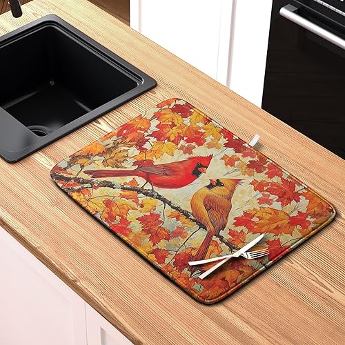 Vista 245 de Tapete de secado de platos con hojas de palma tropicales para encimera de cocina, 18 x 24 pulgadas, tapete de secado de cocina Monstera verde