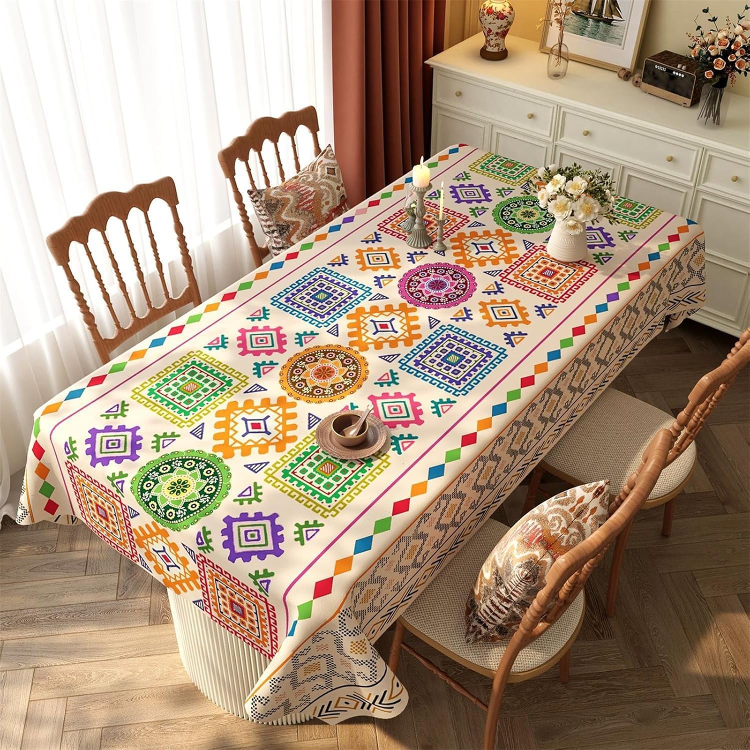 KIJyfgTR Bohemian-style Printed Rectangular Tablecloth Kitchen Worktop Decoration(Green,120x160cm)