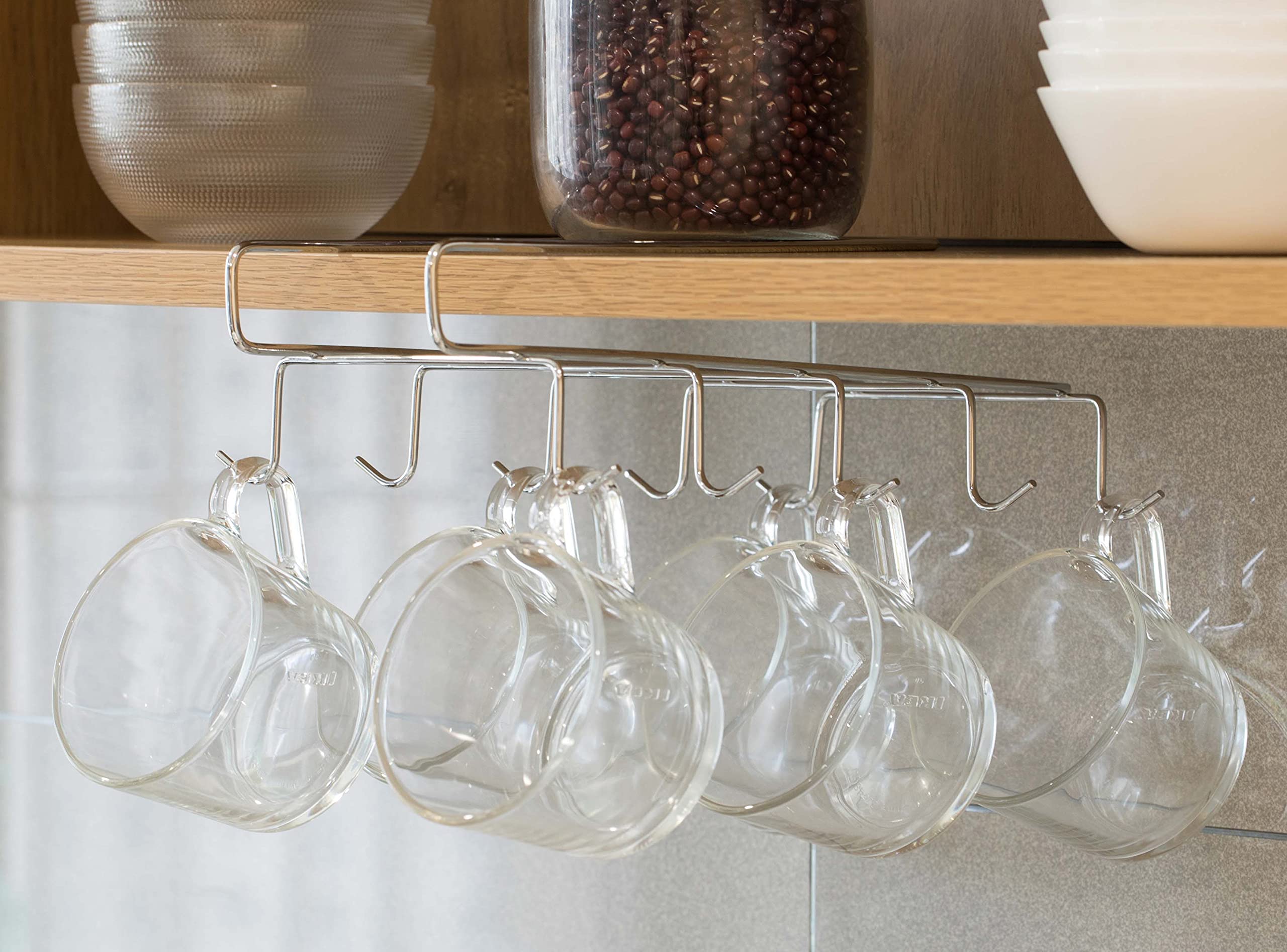 Basicwise Cup Rack Under Shelf, Kitchen Utensil Drying Hooks, White