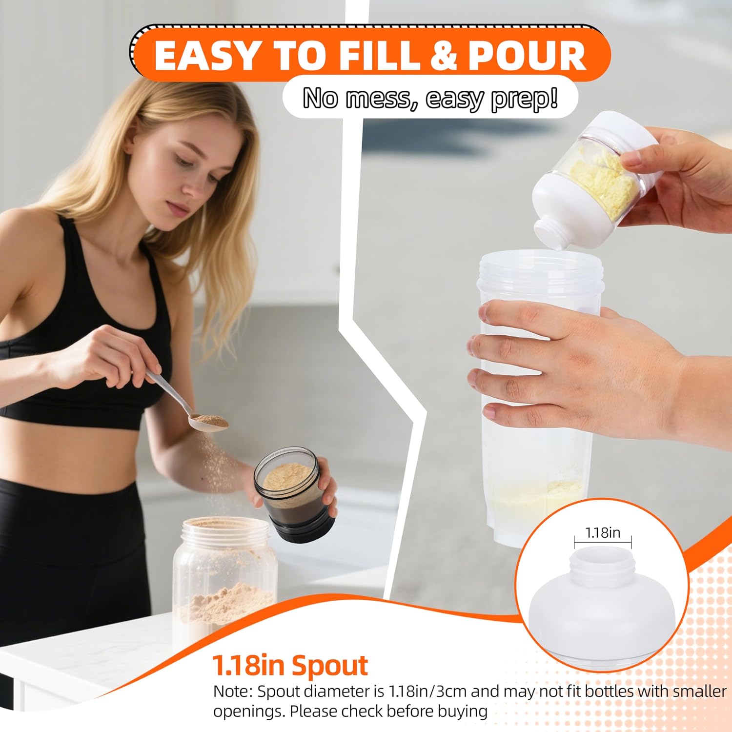 2 Pack Protein Powder Container to Go with Keychain & Keyring, Large Capacity, Clear, Leakproof, Ideal for workouts, fitness, or travel