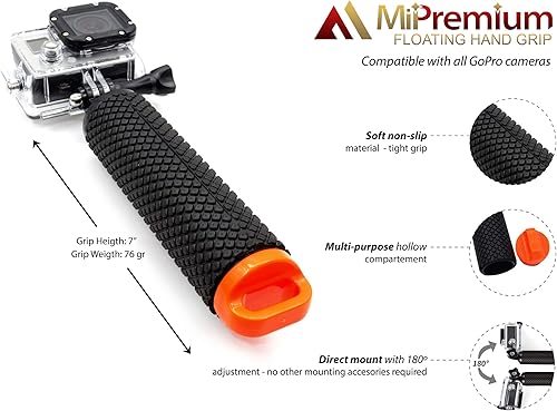 Miniatura 9 de Agarre flotante impermeable compatible con GoPro Hero 10 9 8 7 6 5 4 3+ 2 1 sesión, kit de accesorios de montaje para deportes acuáticos y cámaras