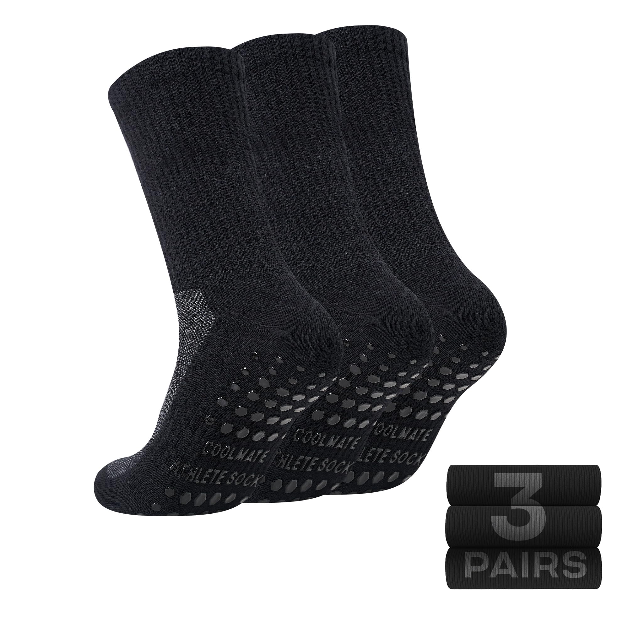 CoolMate Mens Grip Socks, Non Slip Athletic Socks for Pilates, Yoga