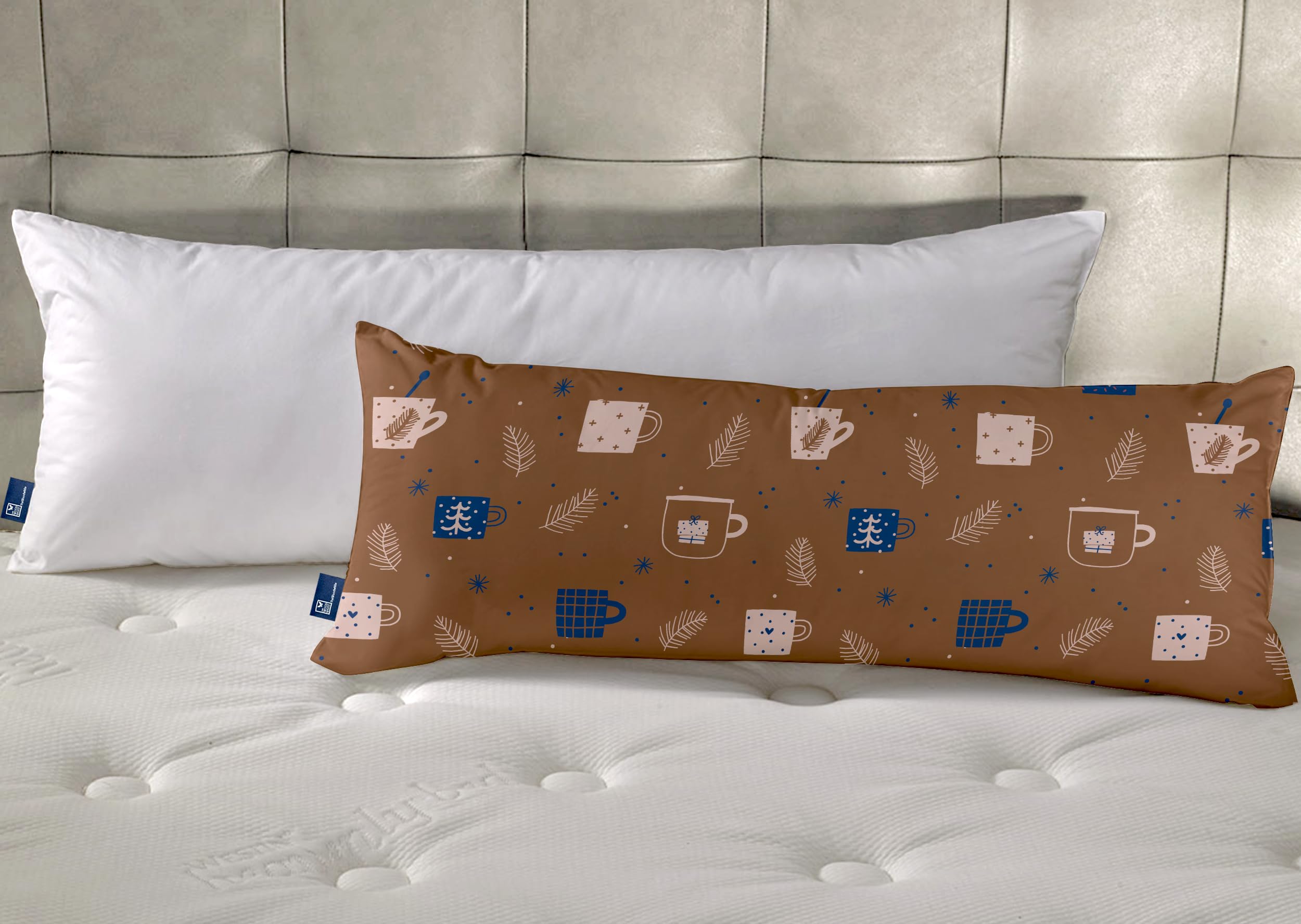 THE WOOD WHITE Microfiber Luxury Full Body Pillow with Pillow Cover. 18 X 54 Inch, White Cuddle Pillow with Removable Long Pillow Cover, Long Side Sleeper Pillow, Coffee Party.