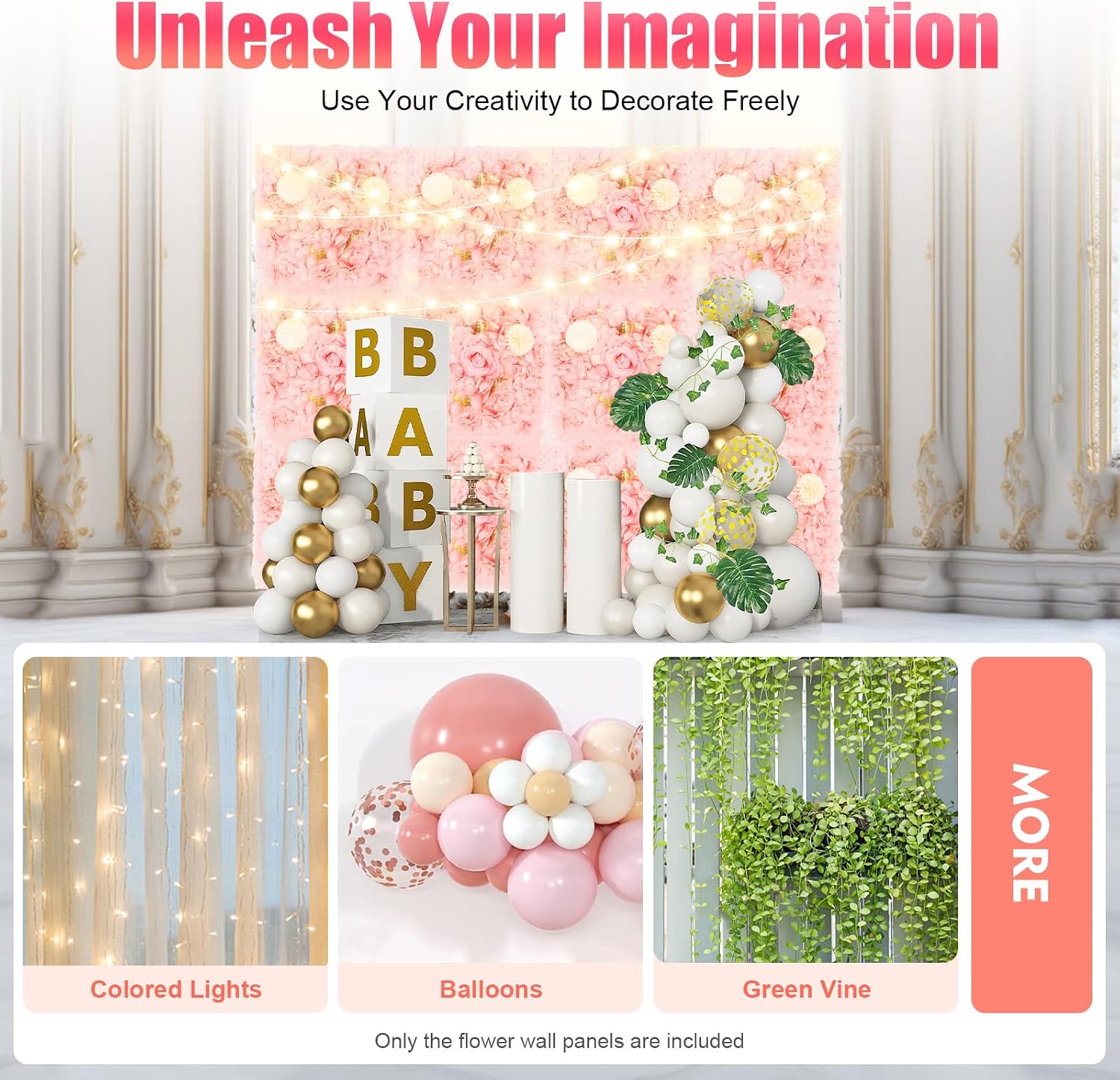 Plastic & Silk 3D Flower Wall Panel, 12PCS Pink & Champagne Artificial Rose Mat Sturdy Floral Backdrop Blooms, for Wedding, Photography & Home Decor (15x15in)
