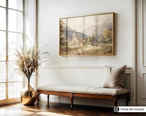 Miniatura 3 de Poster Master Póster vintage de pintura de iglesia de campo, impresión de paisaje retro, arte de capilla, arte de montaña, arte de iglesia, arte