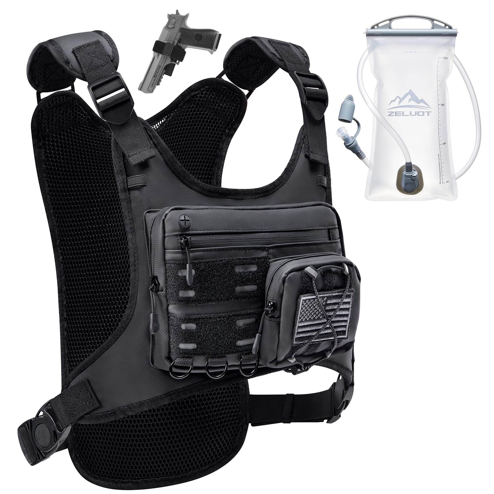 Hydration Backpack with 2L Water Bladder, USA Original Patent, Lightweight Adjustable Running Vest with Gear Holder, Reflective Running Chest Pack for Men Women for Marathon