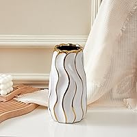 Vista 3 de White Ceramic Vase for Home Decor,Decorative Flower Vase, Vertical Stripe Ceramic Vases for Home Décor, Bedroom, Office, Living Room, Bathroom