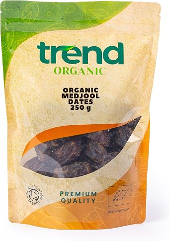 Trend Organic Medjool Dates, 250g - Nutritious Snack with Natural Sugars and Dietary Fibre   Ideal for Baking and Cooking - Certified Organic, Vegan, GMO-Free, No Additives No Preservatives, Raw