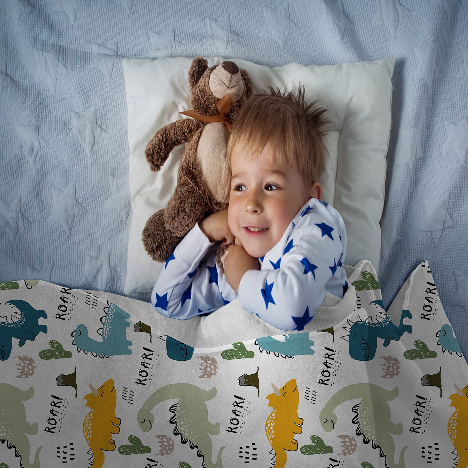 Dino-Decke Für Kinder – Superweiche Plüschdecke Mit Dinosaurier-Motiv, 130x150 Cm
