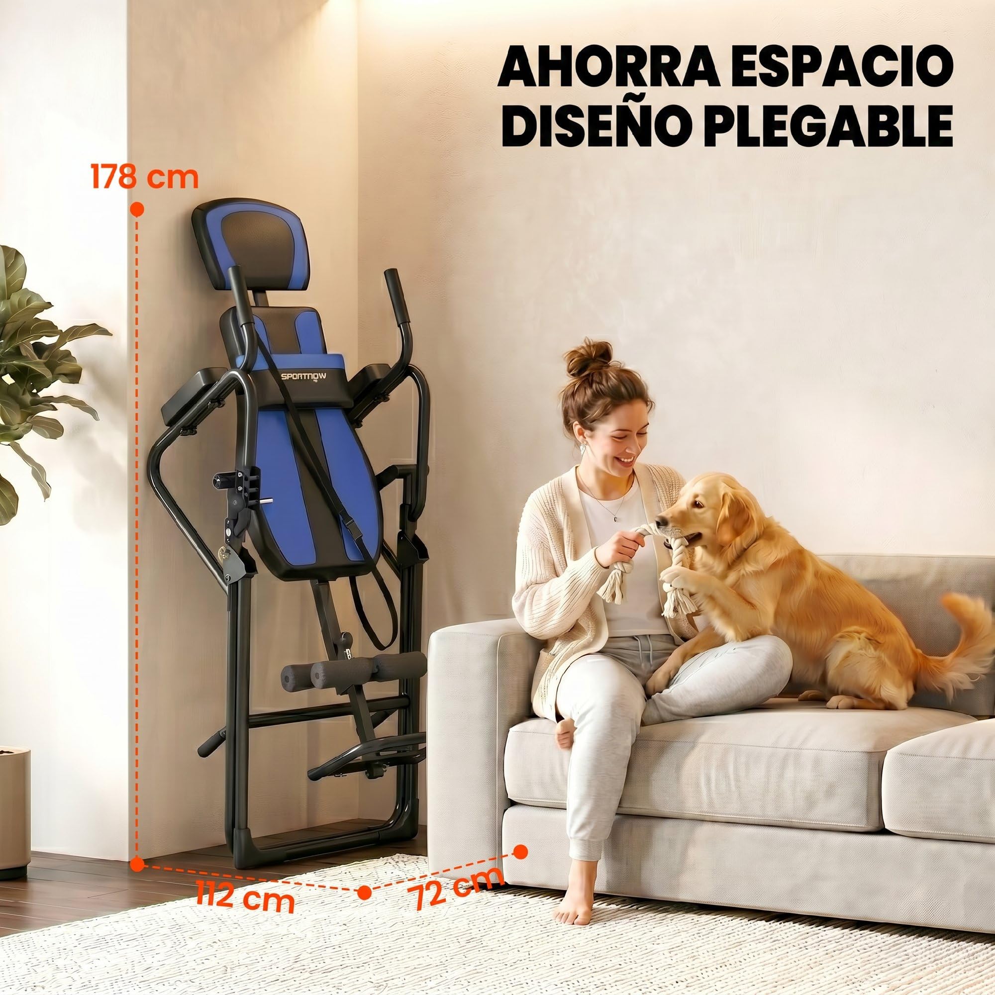 SPORTNOW Tabla de Inversión Plegable 3 en 1 con Dominadas y Flexiones Reposacabezas Altura Ajustable 155-198 cm Ángulos 20° 40° 60° Banco de Inversión con Soporte Lumbar Tobillo Bloqueo Cinturón