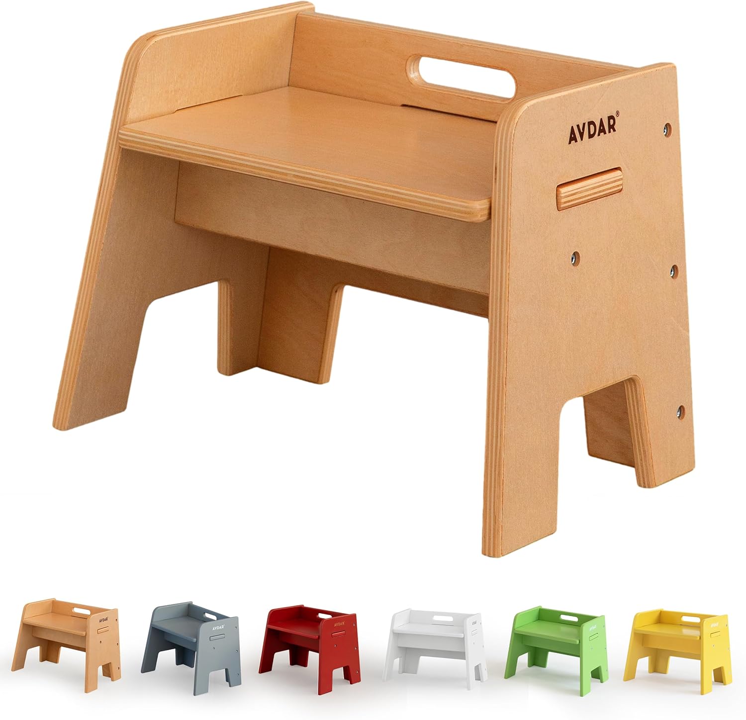 AVDAR Wooden Step Stool for Kids, 14” One Step Stool for Toddlers, Heavy Duty Non-tip Non-Slip for Bedroom/Kitchen