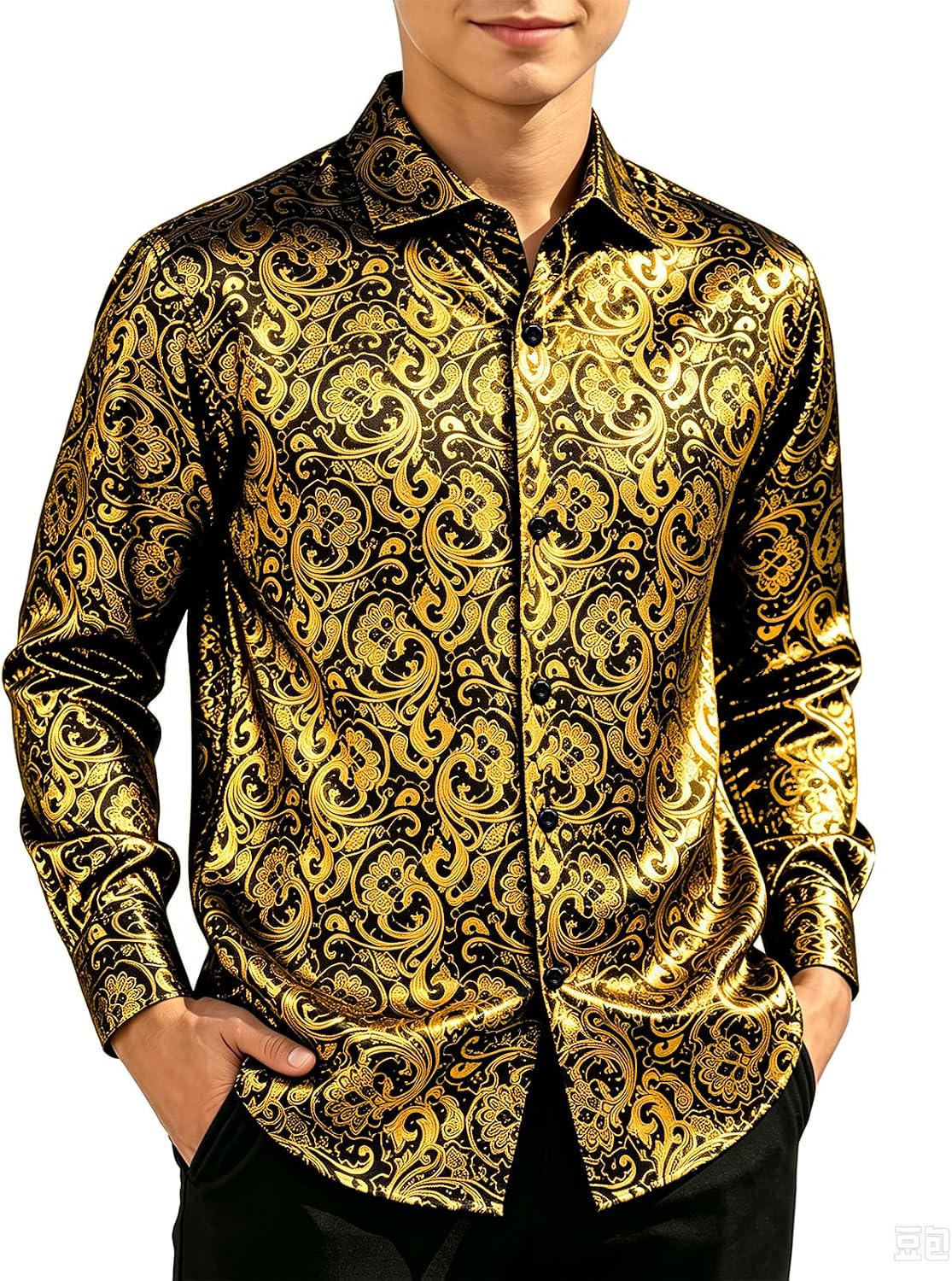 DiBanGu Big Boys Shiny Shirt Paisley Dress Shirt for Party 8Y-16Y