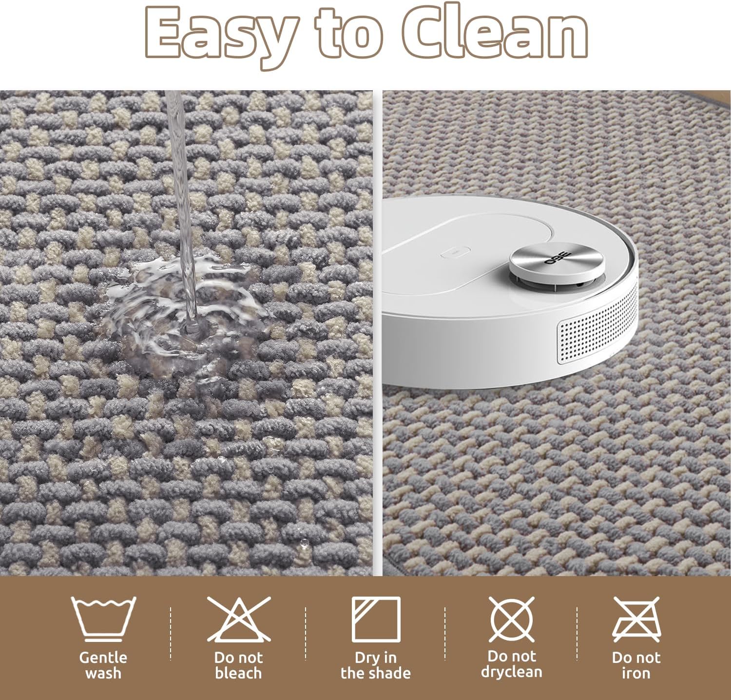 PADOOR-Bath Mat-Super Absorbent Chenille Bathroom Mats-Rubber Backed Bath Mats for Bathroom Non Slip, Easy Clean Bathroom Rugs Front of Bathtub,Shower Room,Sink-17×28, Grey&Beige