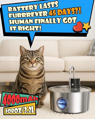 Miniatura 3 de Wireless Cat Water Fountain Stainless Steel, Cordless Automatic Pet Water Dispenser for Cats Indoor, Small Dogs, 108oz3.2L Rechargeable Pet Drinking