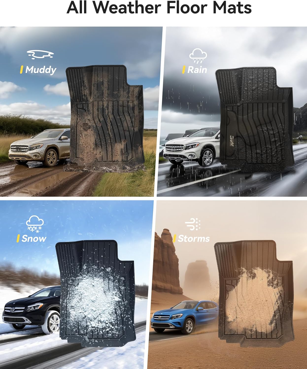 3W Floor Mats for 2012-2019 Benz ML/GL/GLE/GLS Series (ML/GL/GLE/GLS 350/450/550/63 AMG), TPE All Weather Custom Fit Floor Liner for 1st and 2nd Row Full Set Car Mats, Black - Image 9