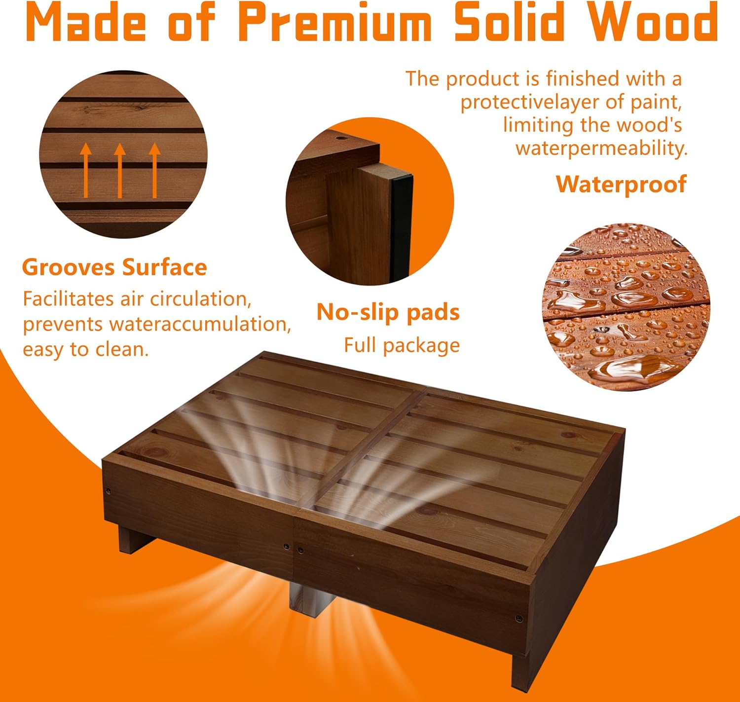 Wooden Step Stool 6” Height, Step Stools for Bed, Bed Steps for High Beds for Adults and Elderly, Step Stool for Bedroom, Kitchen, Living Room, Dark Brown