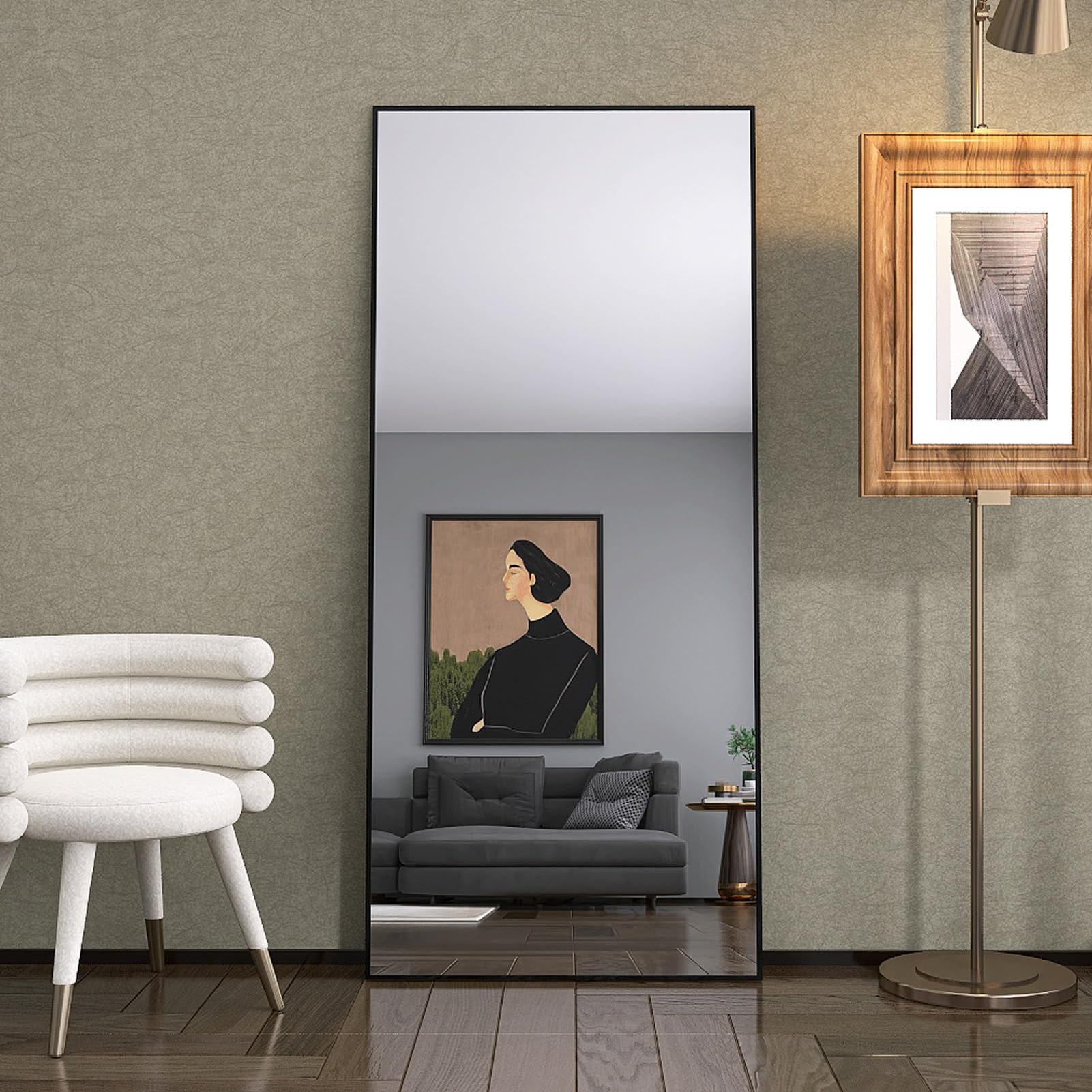 Fofetbfo Lustro stojące o pełnej długości, 180 x 80 cm, prostokątne, duże lustro ścienne do zawieszenia, duże lustro ścienne z aluminiową ramą do łazienki, sypialni, przedpokoju