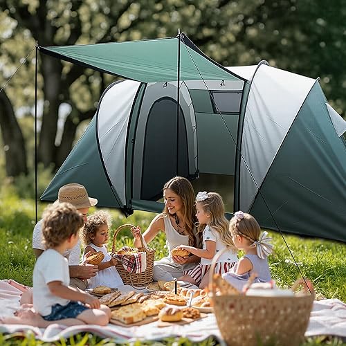Miniatura 6 de Tienda de campaña grande, tienda familiar, 8-10 personas, 216.5 x 118.1 pulgadas, impermeable, techo de malla, 2 dormitorios y 1 sala de estar