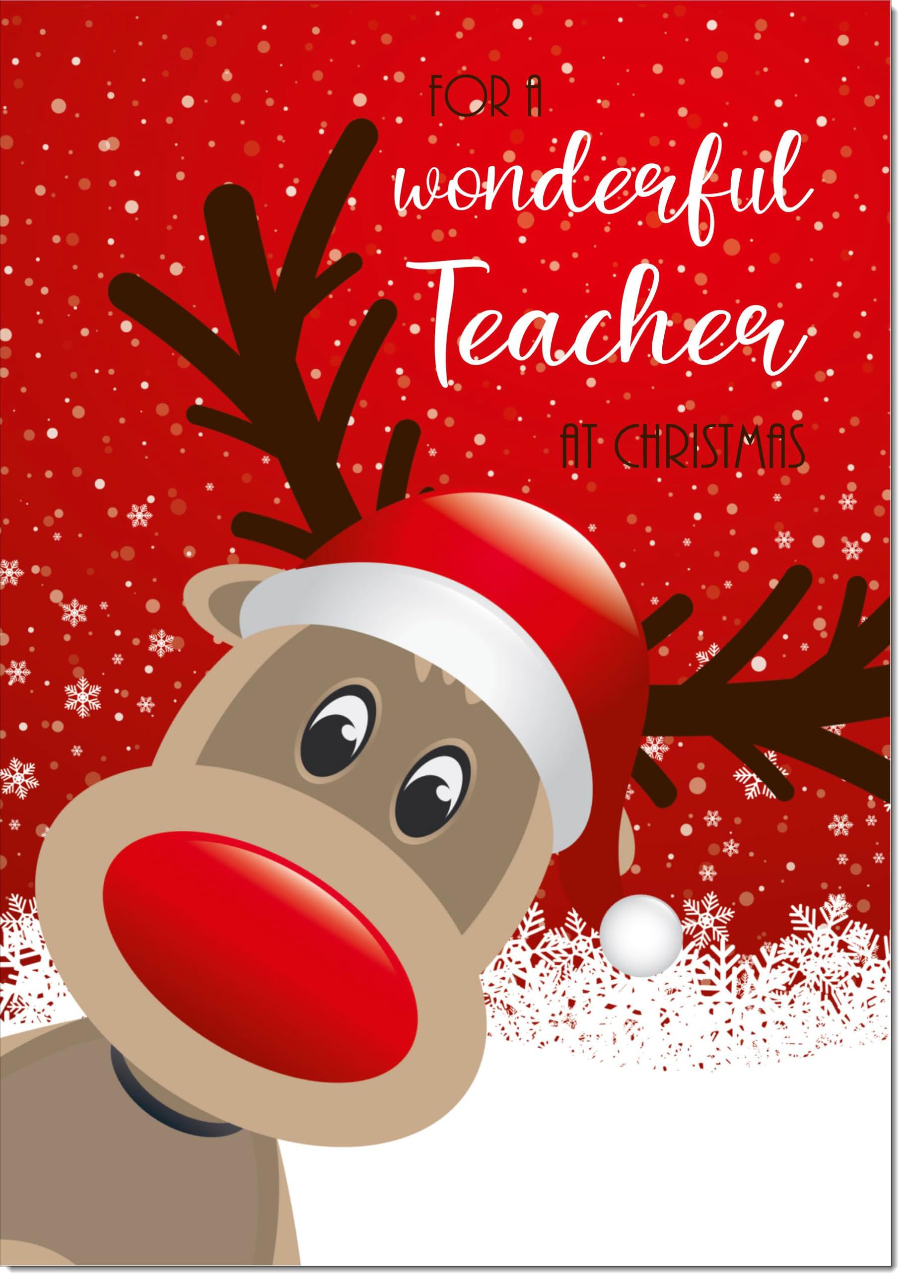 doodlecards Teacher Christmas Card Rudolph in Snow Large A4 Size Christmas Card for Teacher with Plain Envelope — image 1