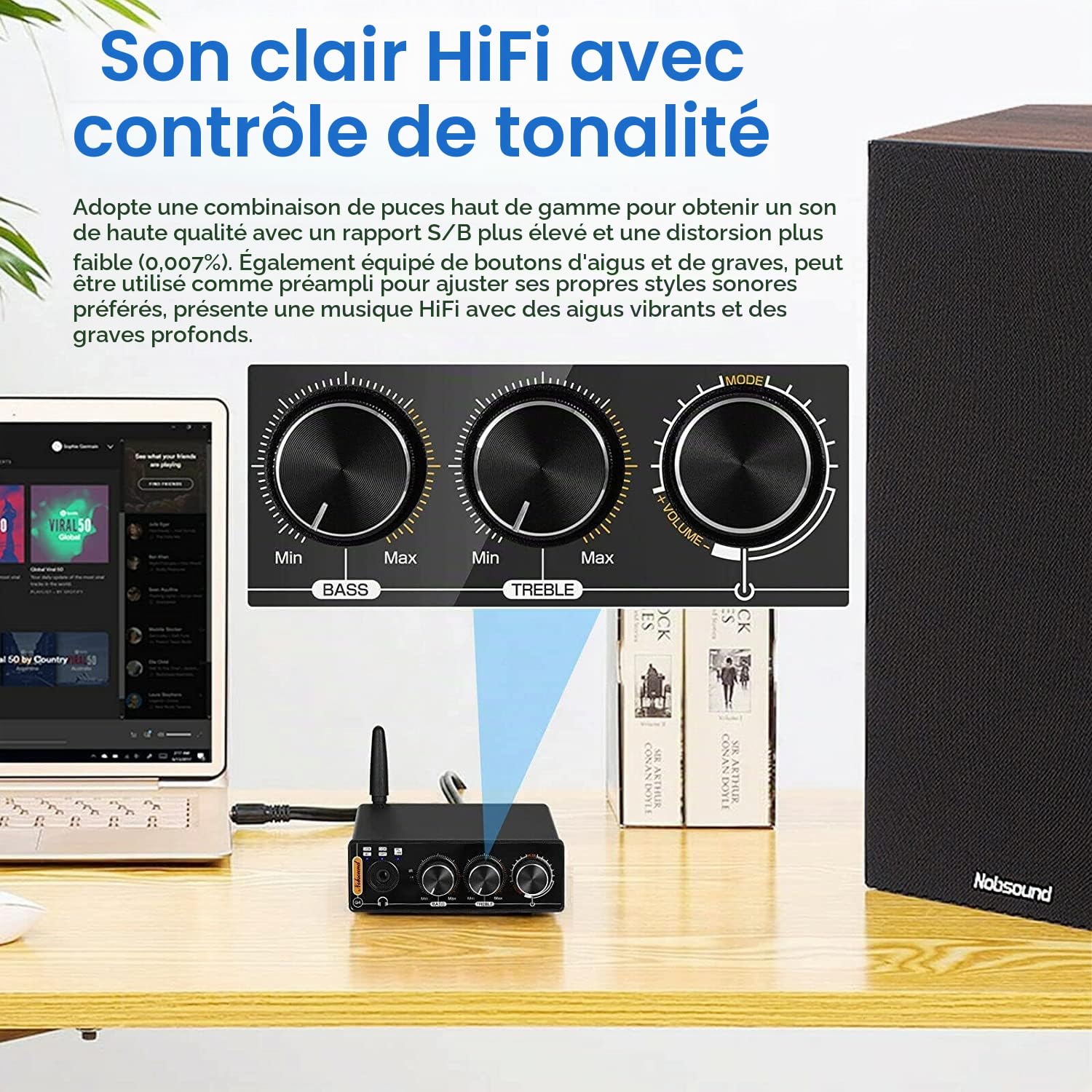 [Dernière version] Nobsound Q4 Mini Bluetooth 5.0 Récepteur stéréo USB DAC Convertisseur numérique-analogique Lecteur de musique