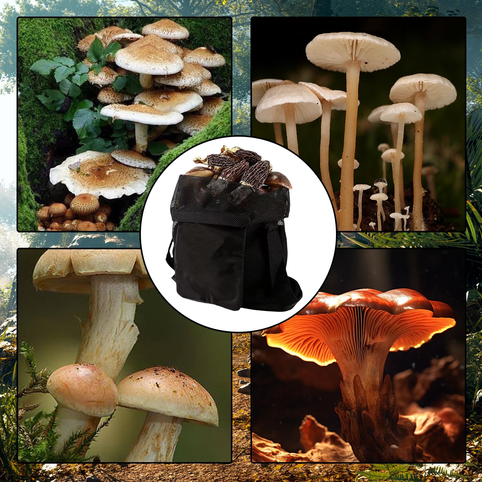 Bolsa de Caza de Setas, Bolsa de Setas con Guantes, Bolsa de Recolección de Setas, Cinturón de Hombro Ajustable, Bolsa de Recogida de Frutas, Bolsa de Forraje de Malla, para Camping, Senderismo