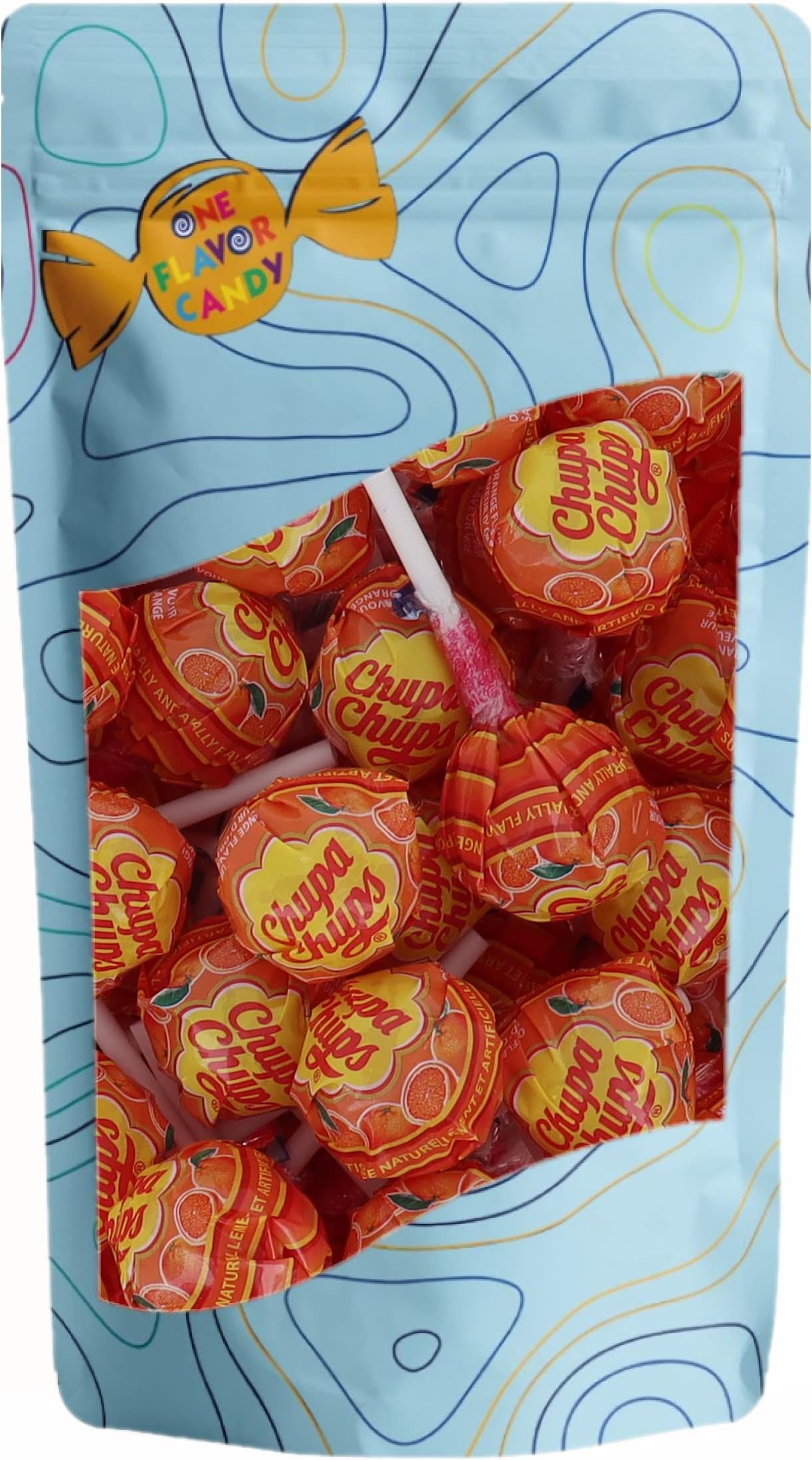 One Flavor Candy Chupa Chups Lollipop Lolli Pops Bulk in Resealable Bag (Orange, Pack of 20)