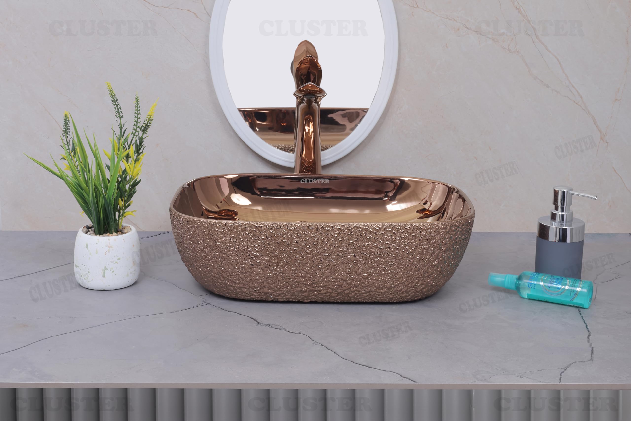 Elegant White Ceramic Washbasin - Golden Edge -8 Elegant White Ceramic Washbasin - Golden Edge -8