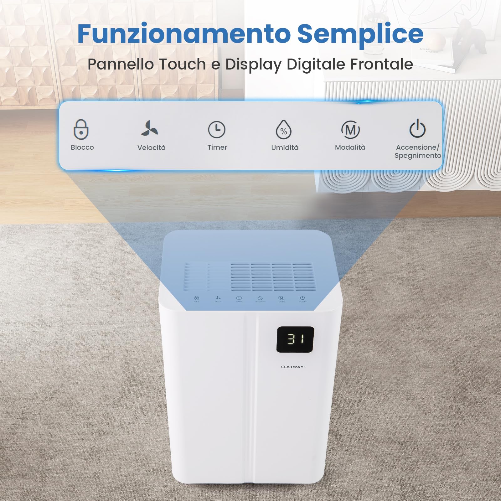 COSTWAY 25,5L Deumidificatore per Casa con 3 Modalità e Timer 24H
