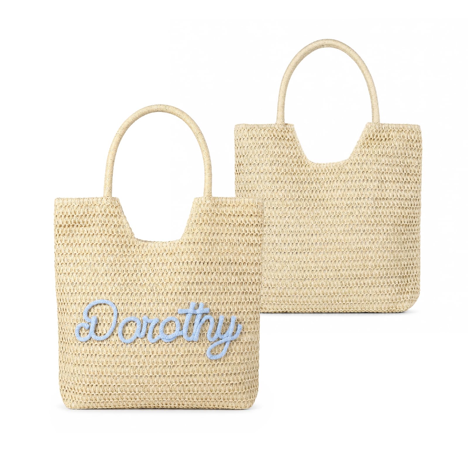 Personalisierte Strandtasche mit Vornamen – Handtasche aus Stroh für Damen mit Reißverschluss – Große geflochtene Einkaufstasche – Sommertasche für Urlaub, Schwimmbad, Picknick und Strand (#1)