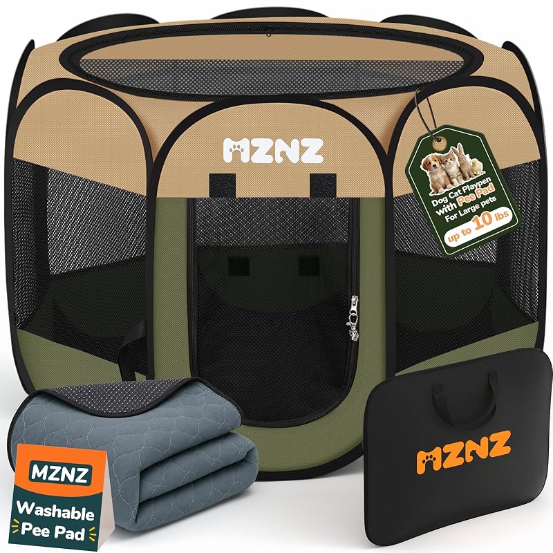 Cercadinho portátil para cães, gatos e pequenos animais com tapete higiênico MZNZ, Verde-oliva, 63,5 x 63,5 x 43,18 cm
