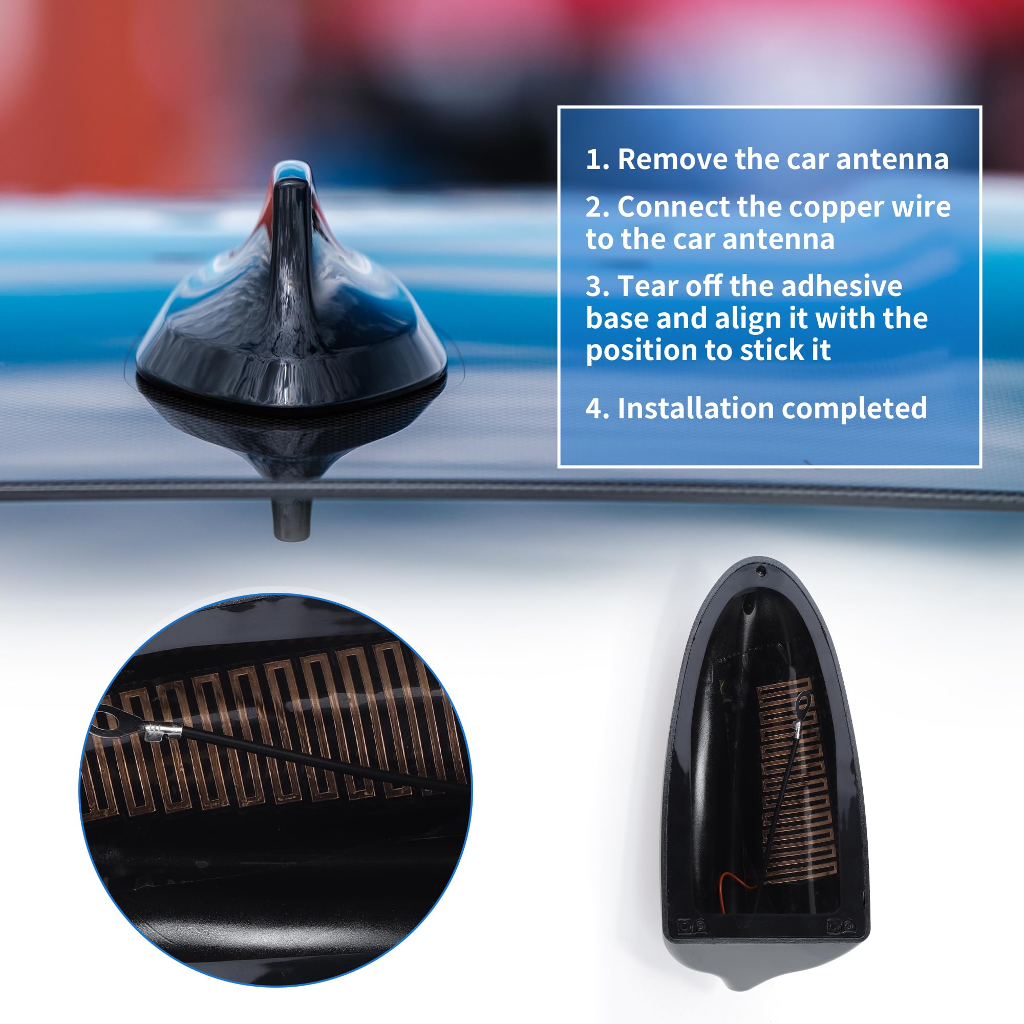 Cubierta de Antena de Aleta de Tiburón Antena de Techo de Señal Am/FM Universal para Coche SUV Camión Todoterreno Material ABS con Base Adhesiva Gris Oscuro