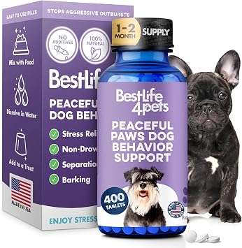 Peaceful Paws Dog Behavior Support Natural Dog Anxiety Relief and Calming Care for Dogs Gentle Aid for Separation Anxiety Relief for Dogs, Barking, Travel & Aggression 400 Tiny Pills