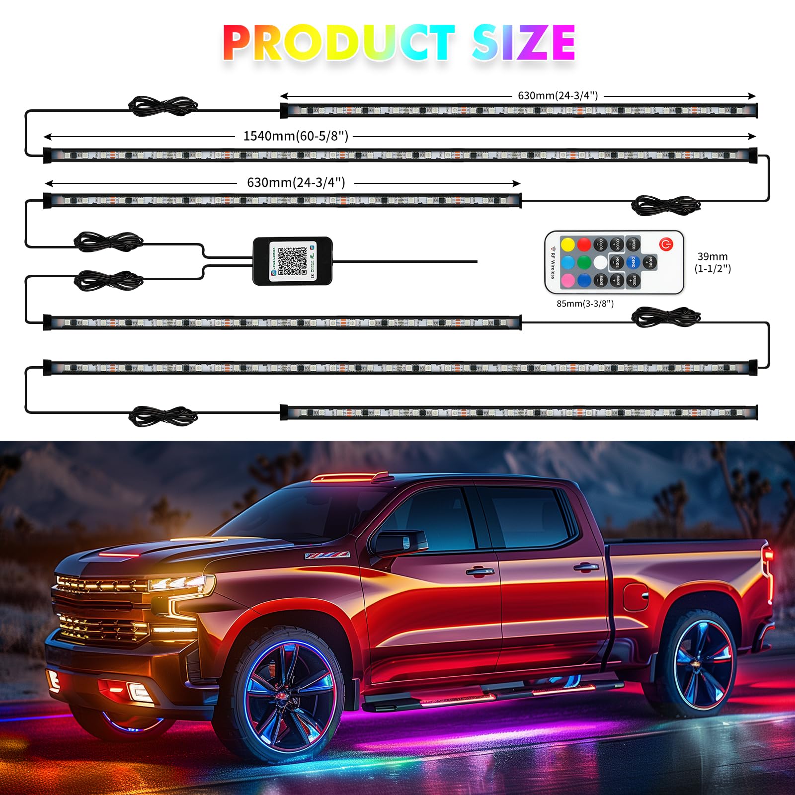 Car Underglow Neon Accent Strip Lights, 6PCS RGB LED Under Glow Light Kit for Car,Waterproof Exterior Car Light Strips for Van SUV Truck,with APP & RF Remote Control,DC 12V