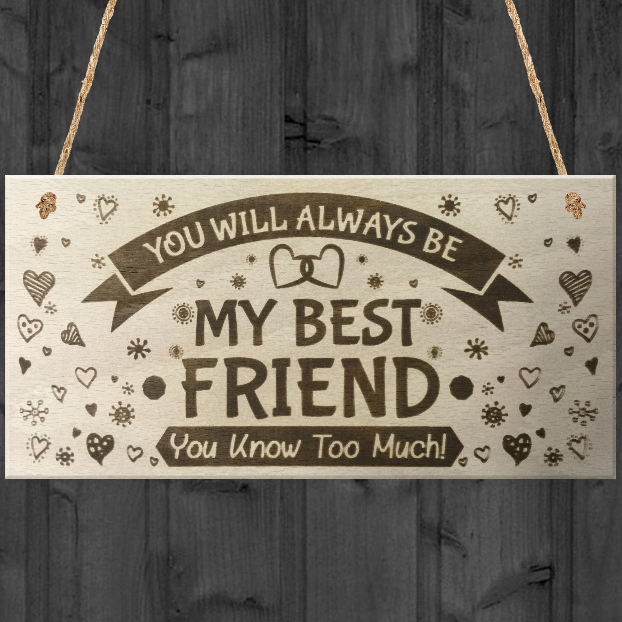 Red Ocean You Will Always Be My Best Friend You Know Too Much Wooden Hanging Plaque Friendship Gift Sign